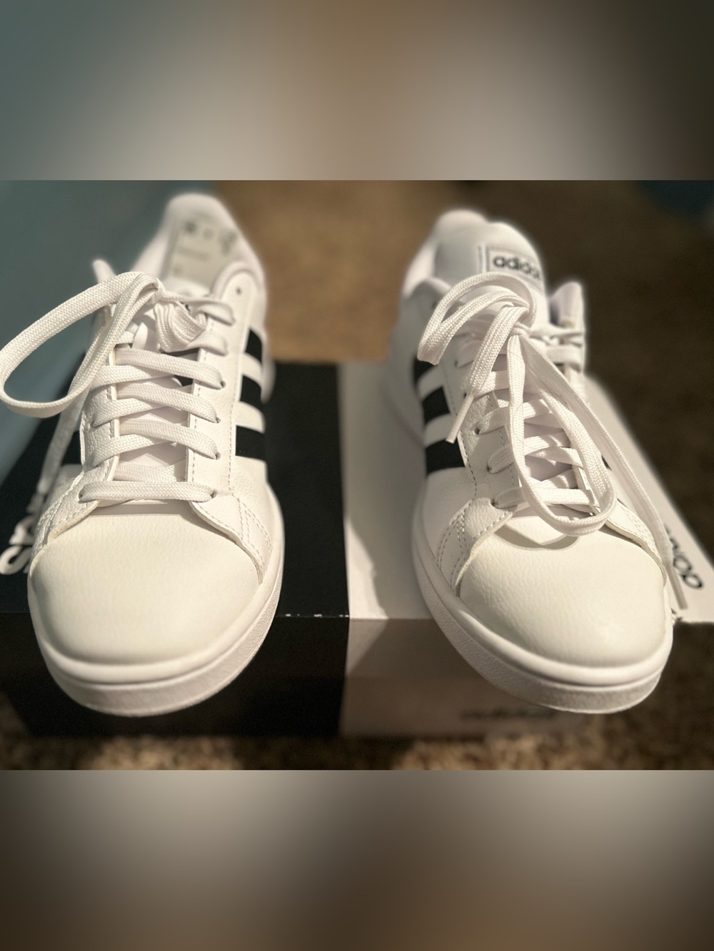 adidas White and Black Court-Style Sneakers
